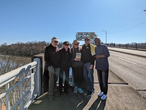 Tourists in front of the Edmund Pettus Bridge