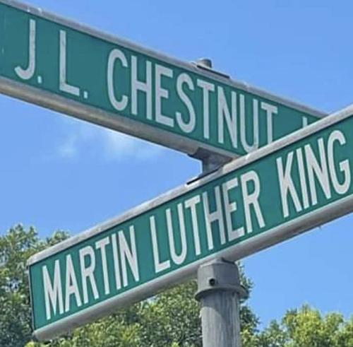 Famous street signs named after Martin Luther King, Jr. and J.L. Chestnut